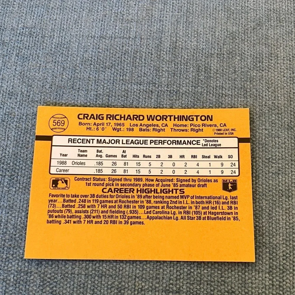 1989 Donruss Baltimore Orioles Baseball Card Trading Card